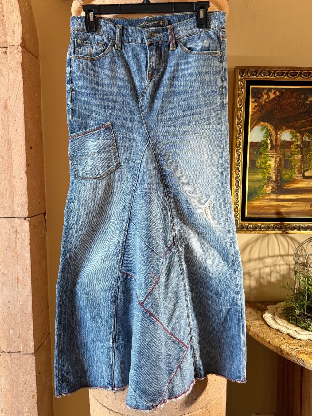 Lucky Legend blue jean hippie maxi skirt size 0/25
